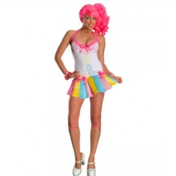 Candy Girl Retro Skater Dress Costume Halloween Dance Party Fishnet Leggings - Picture 1 of 11